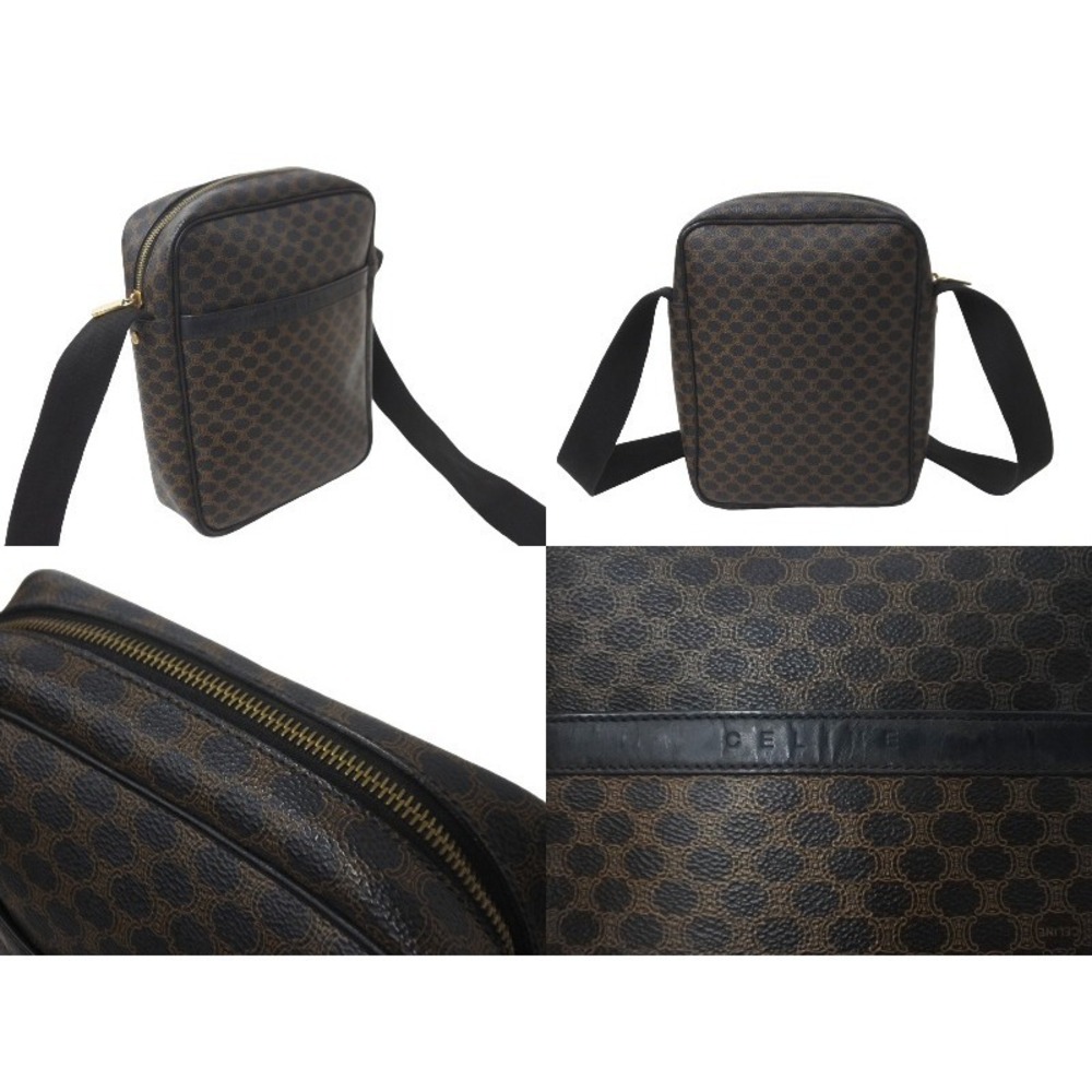 CELINE Macadam Shoulder Bag Brown Black Logo Crossbody Leather - Picture 3 of 8